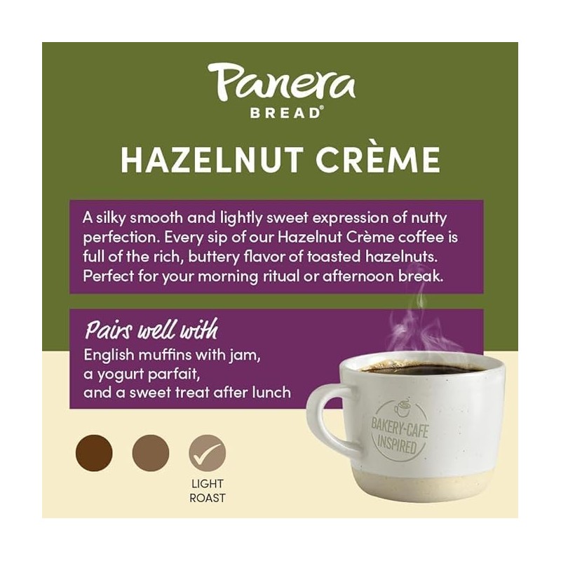 Panera Bread Hazelnut Crème Light Roast Coffee, Single Serve 60