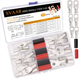 Tinned Copper Lugs 2 4 6 Gauge Battery Cable Ends Kit 72pcs,2 AWG 4 AWG 6 AWG Cable Lugs with 5/16" and 3/8"Ring Terminal Marine Grade Battery Terminal Connectors Crimp Wire lugs with Heat Shrink Tube