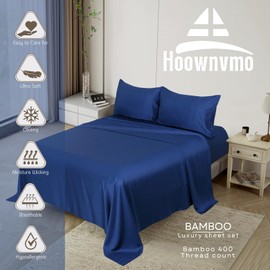2025 New Bamboo Viscose Luxury Sheet Set,4 Pc Hotel Luxury Bemboo Rayon Sheet Set, 18" Deep Pocket,Cooling Sheets for Hot Ultra Soft Sleepers (Navy, California King)