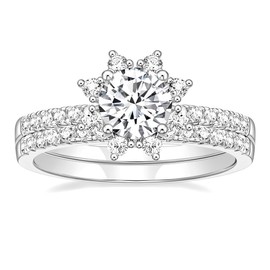 TIGRADE 1.25CT Bridal Ring Sets Round CZ Engagement Rings Promise Rings for her Wedding Bands for Women Size 4-11, Silver, Size 9