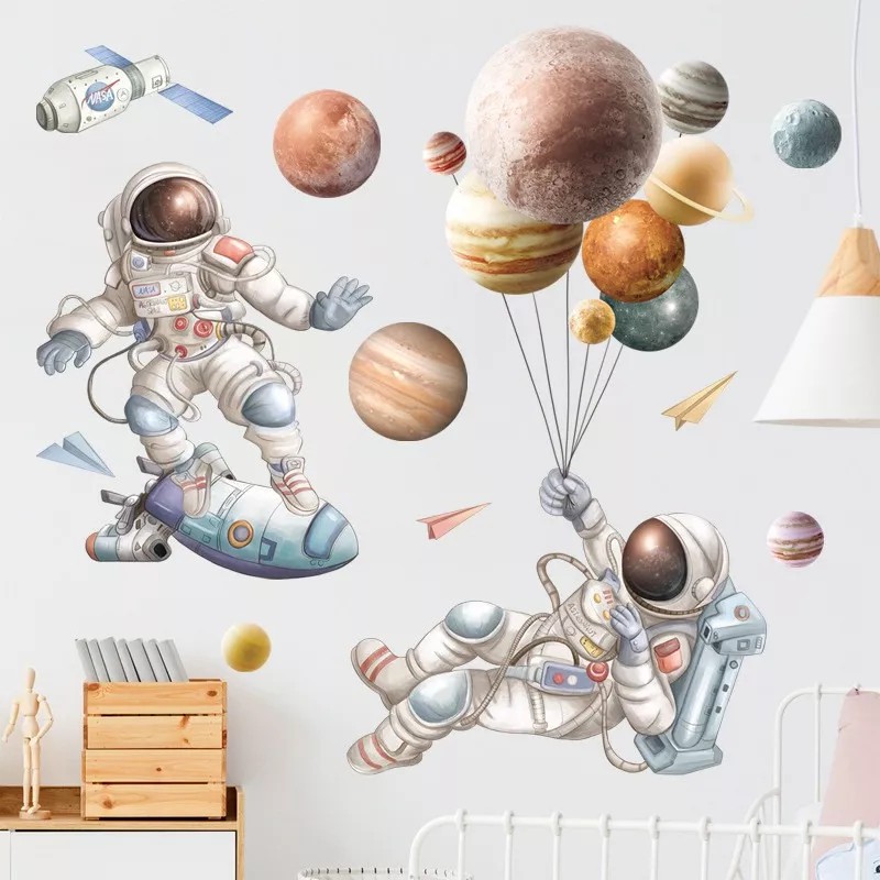 DaraBaby Vinil Decorativo Astronauta Nave Planetas Cuarto Niño Bebé