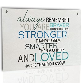 Always Remember You are Braver Than You Think Wall Plaque 9.8x5.9 Inch Birch Wood Inspirational Home & Office Decor Motivational Gifts for Women Friends Coworkers Encouragement Sign for Positive Vibes
