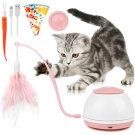 Cat Toys Electronic - Interactive Cat Ball Toy, Rechargeable Automatic Cat Toys Ball, Automatic Toys for Cats to Play Alone, Feather Toy with Mat for Indoor Cats(Pink)