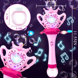 DoodleDoo Bubble Wand for Girls, Kid's Magic Princess Bubble Machine, LED Light & Music Bubble Maker, Rotatable Outdoor Party Favors Bubble Toy, Gift for 3 4 5 6 7 8 Years Old Children(Pink)