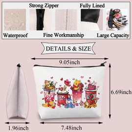 BDPWS Cartoon Pooh Bear Makeup Bag Cartoon Bear Donkey Pig Tiger Coffee Cup Travel Pouch for BFF Friendship Gift (Milk Pooh Bear CA)