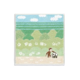 Curious George Panda Towel Handkerchief, Green, Small, Reborn Cotton, Full Feed Cotton, 68-2280065, Approx. 7.9 x 7.9 inches (20 x 20 cm)