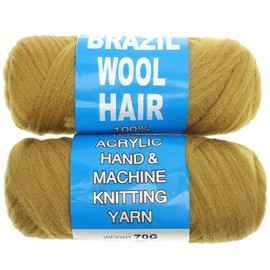 Brazilian Wool Hair for Braids 100% Brazilian Wool Hair Acrylic Yarn for African Braids/Spring Twist/Faux Locs/Box Braids/Wraps with Crochet Hook (2, 27#)