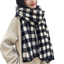 OKSakady Women's Soft Tartan Scarf Warm Large Long Scarf and Wrap Winter Stole Blanket for Women, black