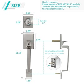 GUA OYH Front Door Handleset Satin Nickel Front Door Handle with Handle Lever Door Handle Sets Front Door Lock Set Handleset with Single Cylinder Deadbolt Door Handles for Front Door or Office Door