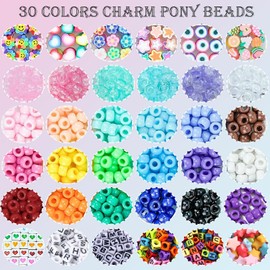 900 Pony Beads, 200 Letter Beads Jewelry, 60 Colorful Clay Bead, Kandi Bracelet Making Kit for Girls, 30 M Elastic Rope, Scissors Tweezers, DIY Crafts Necklace Make Party Gifts