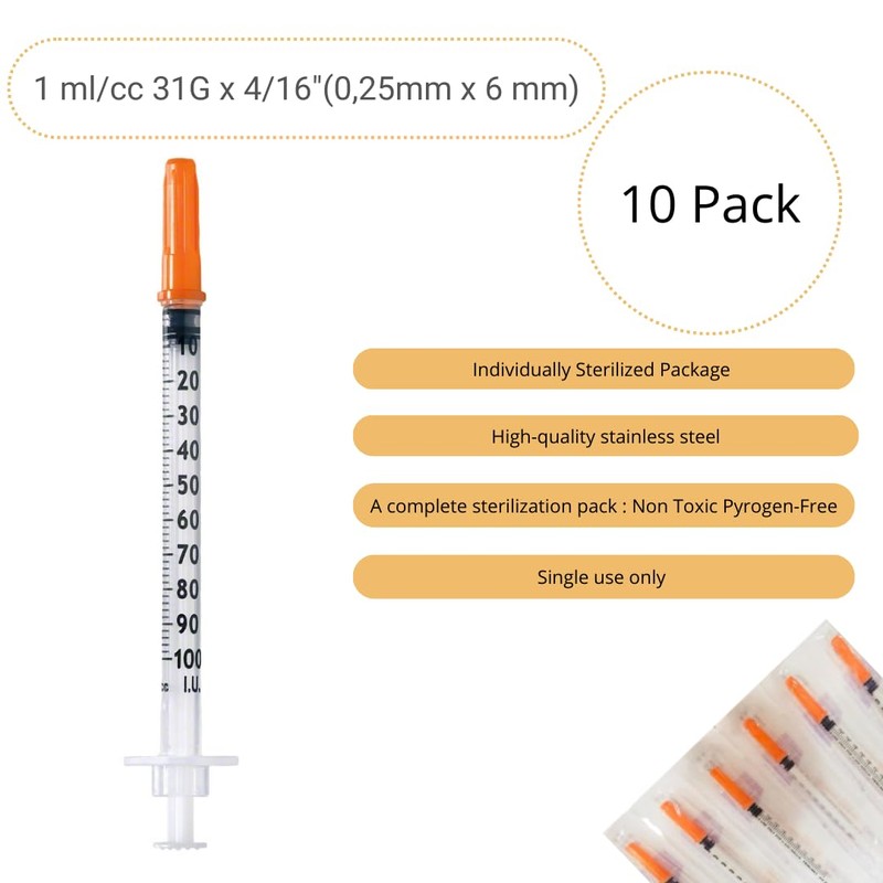10 Pack 1ml Dispensing Measuring Tool Individually Wrapped 31G 6mm