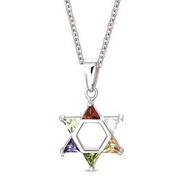 My Daily Styles 925 Sterling Silver Jewish Star of David Multicolor Pendant Necklace