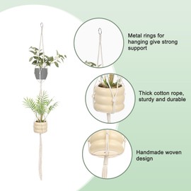 M METERXITY 2-Pack Macrame Plant Hanger, 47 Inch Hand Woven Hanging Basket Holder Handmade Cotton Rope Plant Net Pocket with 2 Net for Balcony Decor/Farmhouse Home Decor/Indoor Plants[Apricot]