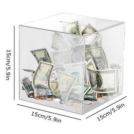 Esforzarse Unopenable Piggy Bank, Clear Acrylic Piggy Bank Must Break to Open, Money Tip Jar, Clear Piggy Bank, Adult Piggy Bank for Adults, Money Tip Change Box to Help Budget and Save (15X15X15cm)