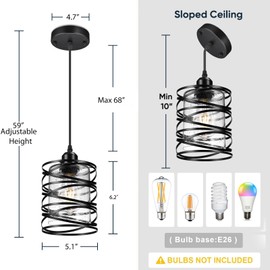 2 Pack Modern Pendant Lights Kitchen Island, Black Farmhouse Seeded Glass Cylinder Pendant Light Fixture, Small Pendant Lighting Over Island Decor, Black Hanging Light for Living Room Bedroom Hallway