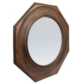 Creative Co-Op Hexagonal Carved Wood Framed Wall Mirror, Walnut