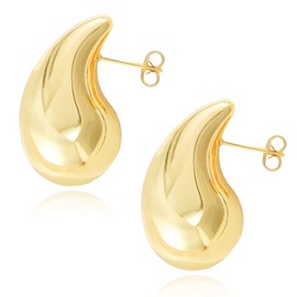 Chunky Hoop Earrings for Women 18K Real Gold Plated Lightweight Waterdrop Hoops Earrings Hypoallergenic Gifts for Women Girls (gold)