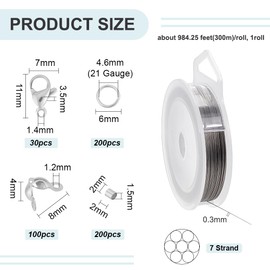 BENECREAT Approximately 328.4 ft (100 m) / Roll Stainless Steel Wire Bead Jewelry Making Kit, Thickness Approx. 0.01 inch (0.3 mm), Stainless Steel Wire, Craft Wire, Bead Wire, Accessory Making Wire