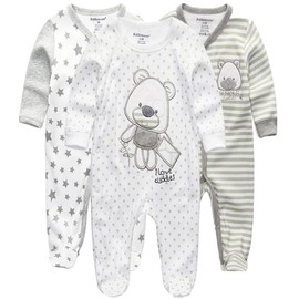 Kiddiezoom Baby Boys Cartoon Giraffe 100% Organic Cotton 2-Pack Coverall Romper JumpSuit, Gray Bear & Star & Striped Bear, 6-9 Months