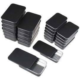 24-Pack Metal Slide Top Tin Containers for Candies Jewelry Crafts Pills Lip Balm Storage Survival Kit, Mixed Sizes (Black)