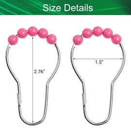 Yinpecly 12Pcs Curtain Rings,Shower Curtain Rings Hooks, Rust Proof Metal Shower Rings Hooks for Bathroom Shower Curtains Rods Hangers, Pink Ball