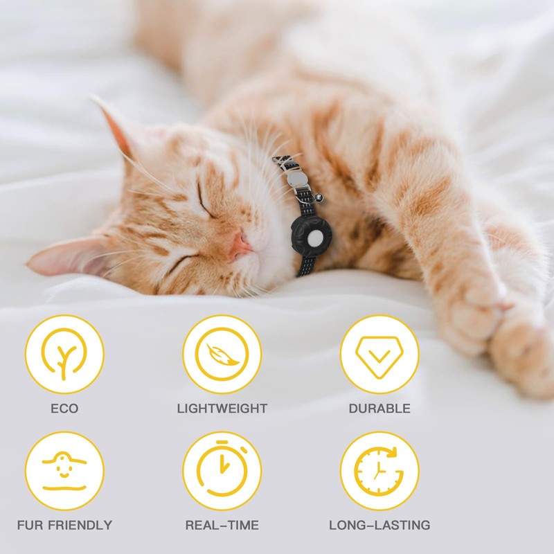 Cat Tracker Collar,No Subscription Cat Tracker(iOS Only),Waterproof Pet Tracker for