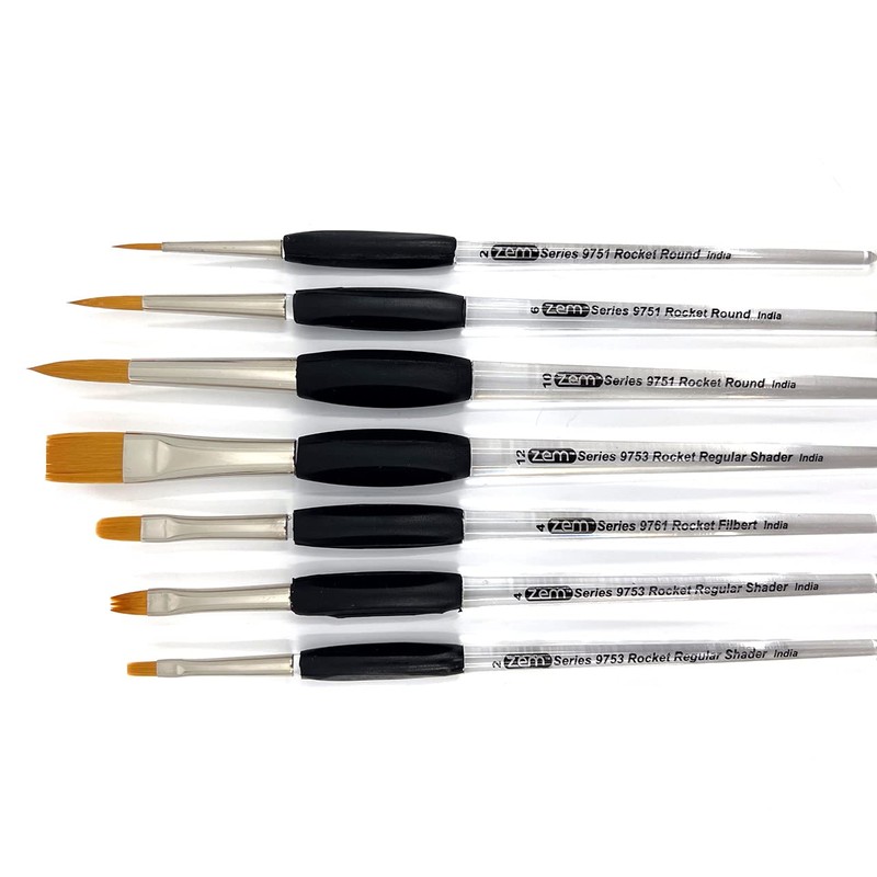 Rocket Gel Grip Acrylic Short Handle 7 Pcs Starter Artist