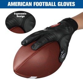 Graloky Football Gloves, Youth Football Gloves, Silicone Sticky Grip Football Gloves Men Women, Adult Football Gloves, Kids Football Gloves for Boys Girls, Football Receiver Gloves (Black, Youth L)