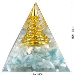 mookaitedecor mookaitedecor Aquarine Crystal Orgone Pyramid with Gold Wire, Orgonite Energy Generator for Protection Meditation Yoga Chakra Balancing