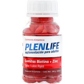 PLENLIFE - Gomitas con Biotina y Zinc - Suplemento sin Azúcar Sabor Frutos Rojos - Frasco con 50 Gomitas / 240 Gramos