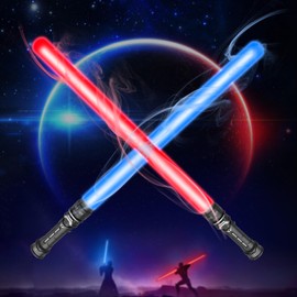 2-Pack Expandable Light-Up Swords for Kids | 15-28 Inch Auto-Color LED Blades with Motion Sounds | CPSC Certified Role Play Battle Gear