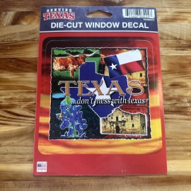 TEXAS WINDOW STICKER 4”X4” RUSTIC TX FLAG Diecut Window Decal w/Iconic TX Themes
