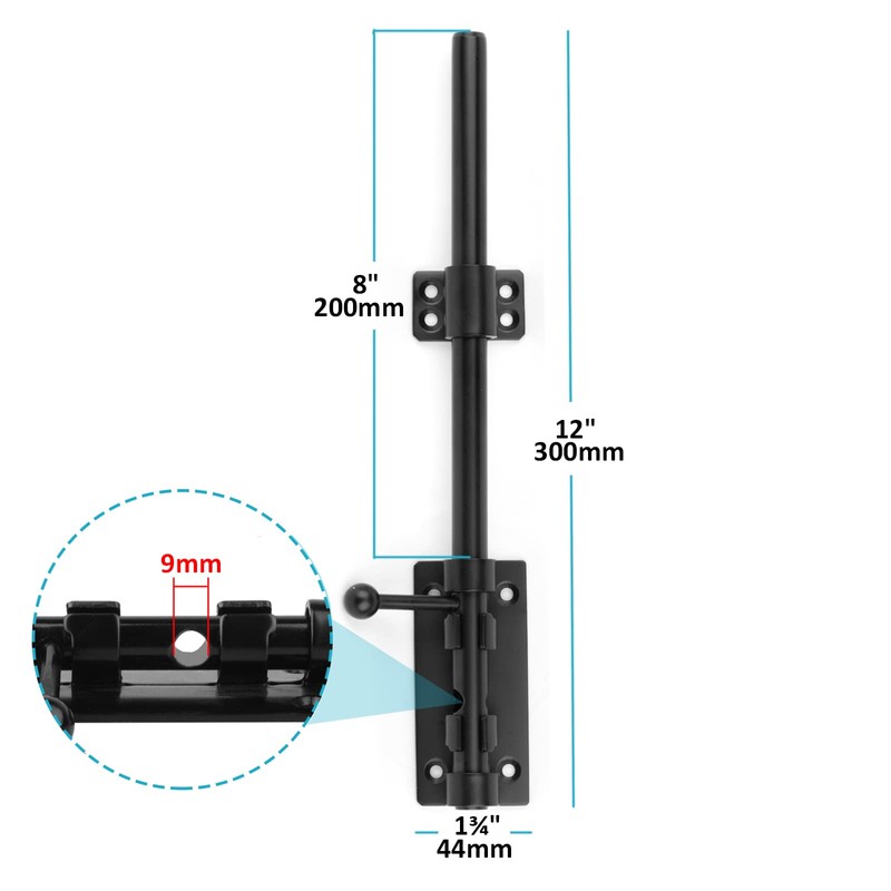OTTFF 2 Pack 12" Black Slide Bolt Gate Latch, 304