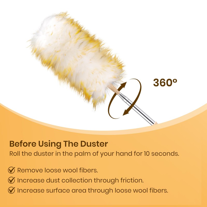 Extendable Feather Duster, 130cm Lambswool Duster for Cleaning Extendable and