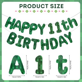 Pre-Strung Green Pixel Miner Theme Decorations Pixel Happy Birthday Banner for Kids’ Parties Teen Gaming Events & Family Celebrations Themed Prints for All Ages (11th)