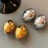 Gold Silver Ellipse Teardrop Stud Earrings Chunky Smooth Surface Egg