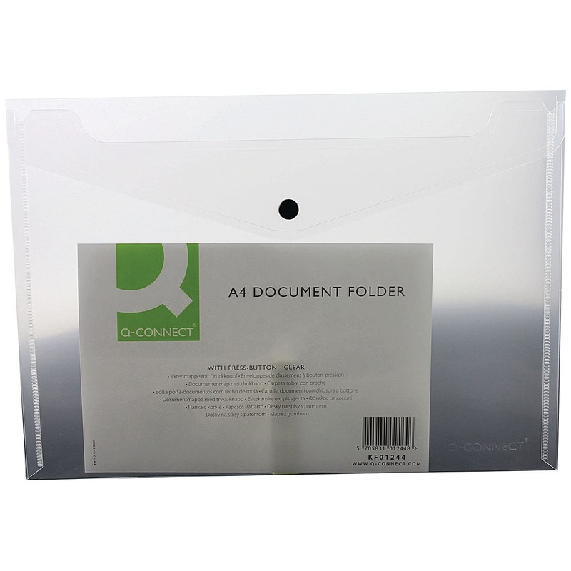 Q-Connect A4 Document Folder Plastic Clear Popper KF01244Q - Pack