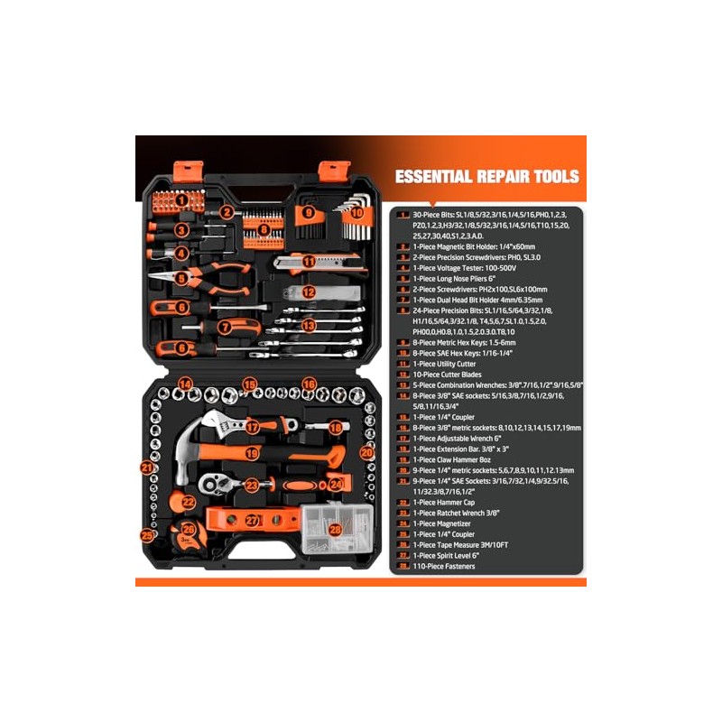 248-Piece Tool Set - General Household Hand Tool Kit with