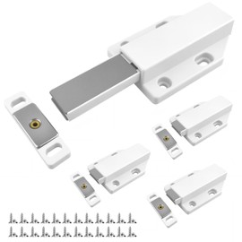 Push to Open Door Catches, 4 Pack White Cupboard Push Latch Magnetic Cabinet Push Opener, Drawer Closer Wardrobe Closure Press Out Latch for Door Closure and Popping Release, for Kitchen Bathroom