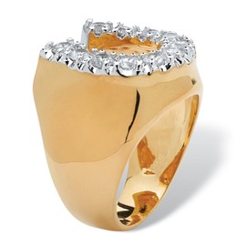 PalmBeach Men's Yellow Gold-plated Round Cubic Zirconia Lucky Horseshoe Ring Sizes 7-13, Metal, Cubic Zirconia