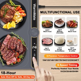 WarmMate Warming Mat for Food，9-Temp Adjustable Electric Warming Tray, 8s Fast Heating, 6H Timer, Portable Graphene Food Warmer for Buffet, Party, Kitchen, Dining (Roll-Up Design，Dark Grey)