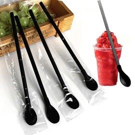Ouliget 2 in 1 Disposable Plastic Spoon Straws,Independent Packaging Iced Tea Spoon,Detachable Straw Spoon Cocktail Stirrer for Espresso Honey Milkshake Ice Cream,50 Pieces (Straw spoon)