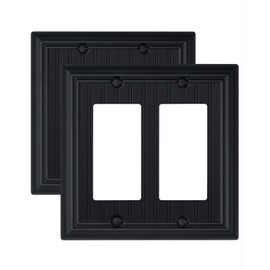 ZILLSEA 2-Pack Black Double Decorator Wall Plates, Classic Beadboard Outlet Covers, Metal Face Plates for Electrical Outlets, GFCI, Dimmer Switch, 2 Gang, 4.96''*4.88'', Midsize