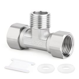 ERGAOBOY 2 Pcs 304 Stainless Steel 3 Way Left&Right 2 Ends Flexible Movable Tee Connector, 3/4" Male T Shape Swivel Nut Connector for Sprayer, Angled Valve, Shower Arm