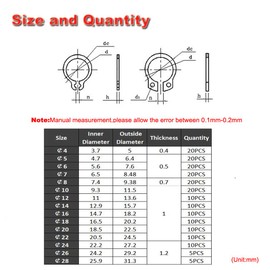 255PCS Metric 304 Stainless Steel C-Clips External Retaining Ring Assortment Kit,15 Size