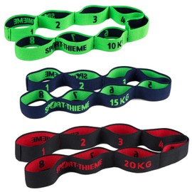 Sport-Thieme Fitness Band for Arms and Legs, elastic textile band, gymnastic band, resistance band with loops, 3 tensile strengths and Colours: L: 96 cm Latex polyester threads Brand quality