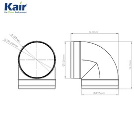 Kair 90 Degree Elbow Bend 125mm - 5 inch Round Plastic Ducting Joint to Connect Round Duct Pipe or Flexible Hose