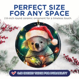 Koala with Santa Hat Christmas Ornament - Festive Holiday Decor - 2.8" Round - Gold String Included - UV Printed Design - Choose from Over 140 Designs - BMCO0361