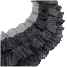 Morytrade Lace Fabric, Tulle, Handicraft, Ribbon, Floral, Lace Ribbon, Frills, Width 3.5 inches (9 cm), 2 Yards, Black