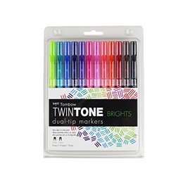 Tombow 61500 Twintone Juego de marcadores, Brillante, Paquete de 12 Marcadores de Doble Cara para Escritura audaz y precisa